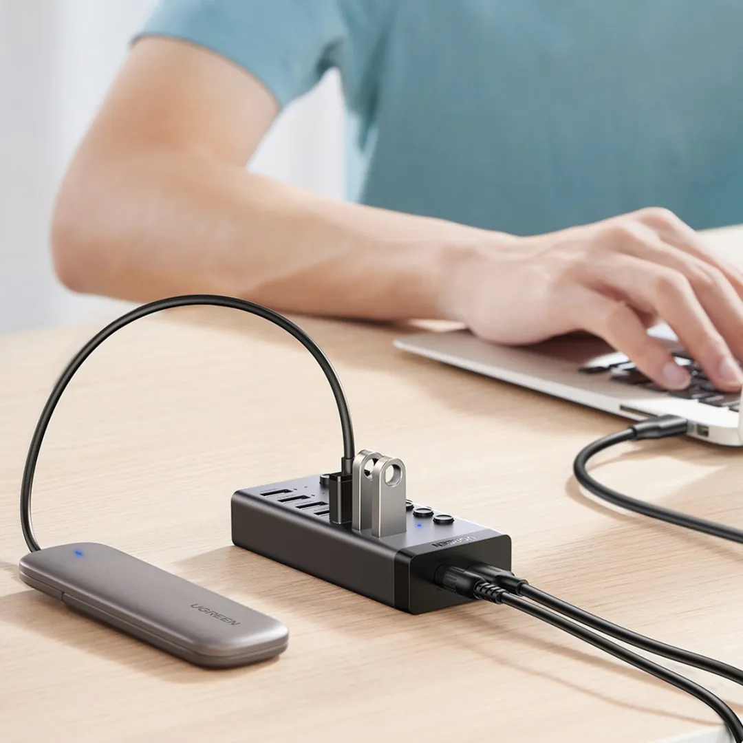 Ugreen USB-C HUB 7-in-1 CM481 - 7x USB 3.0 PD 12V - Grijs - afbeelding 6 van 6