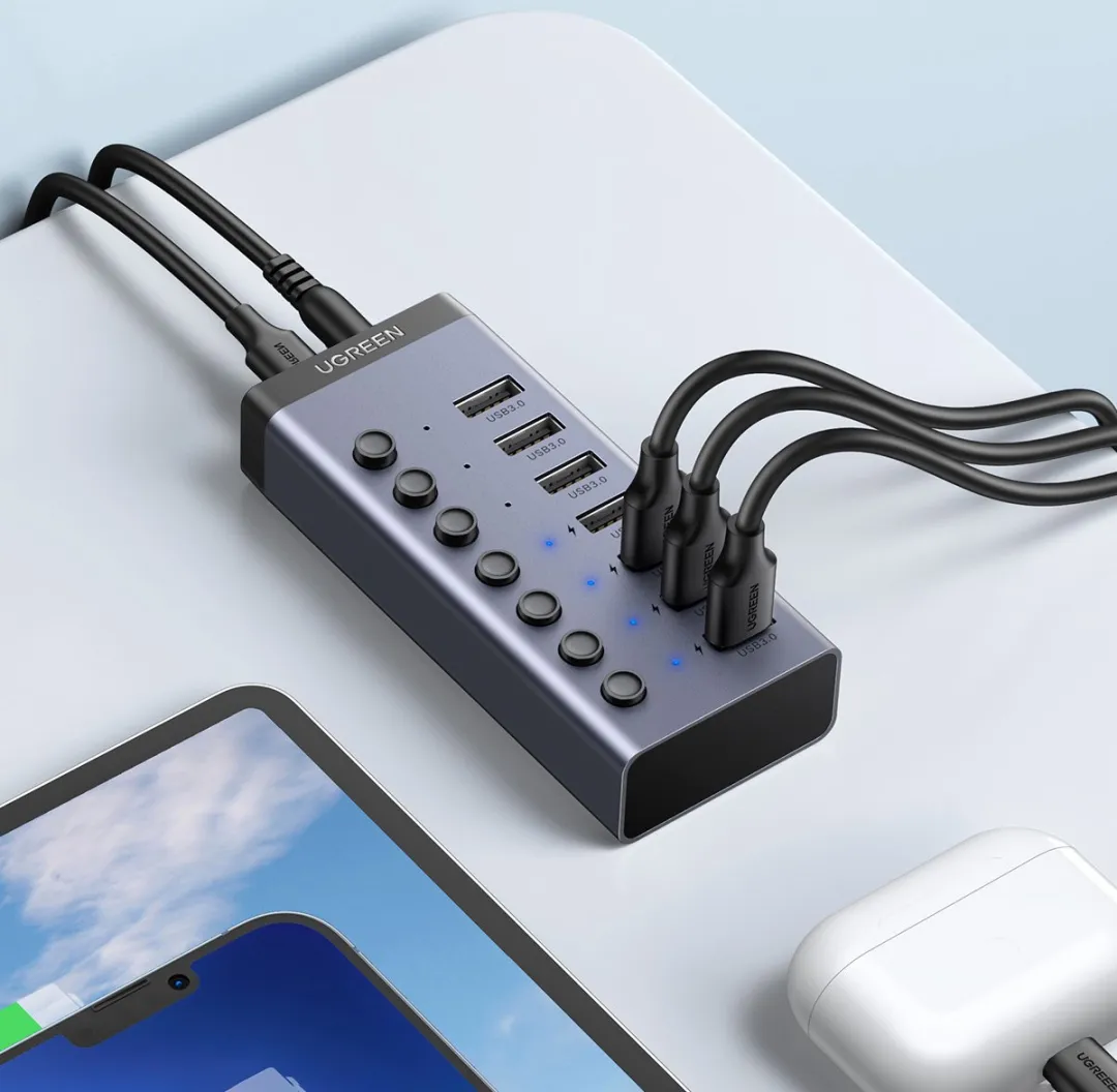 Ugreen USB-C HUB 7-in-1 CM481 - 7x USB 3.0 PD 12V - Grijs
