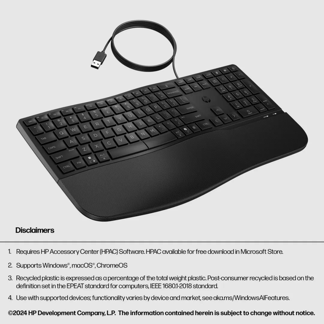 HP 485 Comfort Toetsenbord 8T6M2AA#ABB - 23 Programmeerbare Toetsen - USB - QWERTY - Zwart