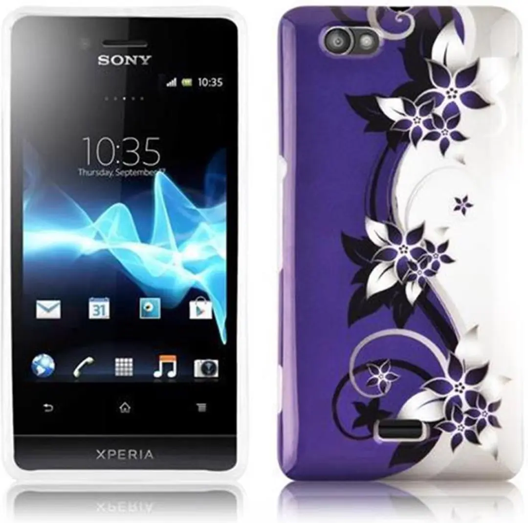 Cadorabo Hoesje geschikt voor Sony Xperia M met PAARS VIOLET opdruk