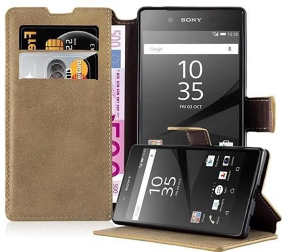 Cadorabo Hoesje geschikt voor Sony Xperia Z5 in MAT ZAND BRUIN