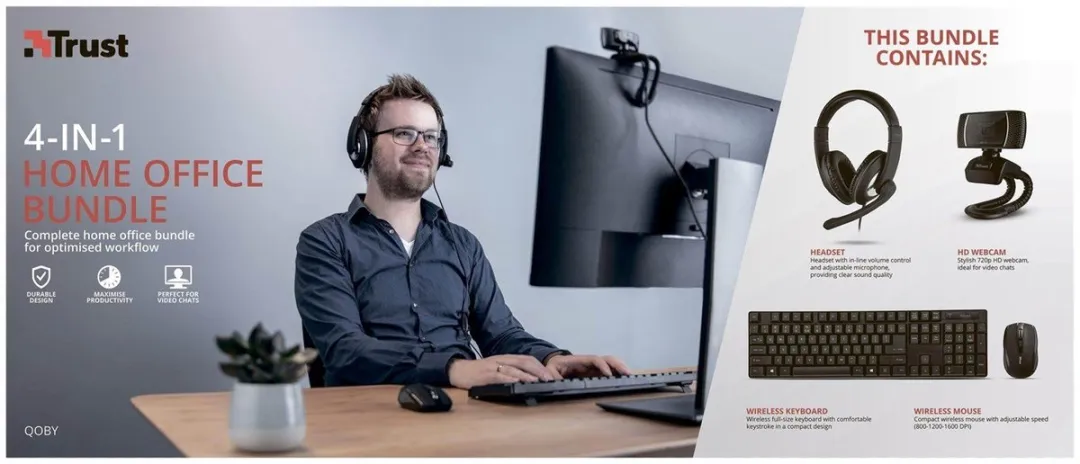 Trust Qoby 4-in-1 Thuiskantoorset - Zwart