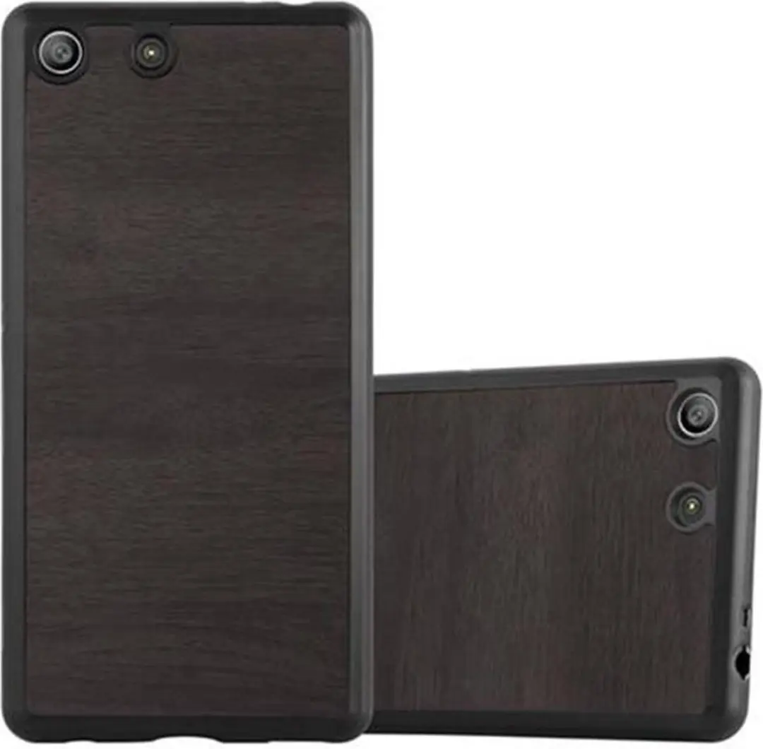 Cadorabo Hoesje geschikt voor Sony Xperia M5 in WOODEN ZWART