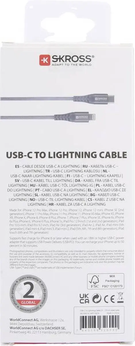Skross USB-C naar Lightning kabel SKCA0015C-MFI120CN - 1,20 m - Space grijs - afbeelding 3 van 5