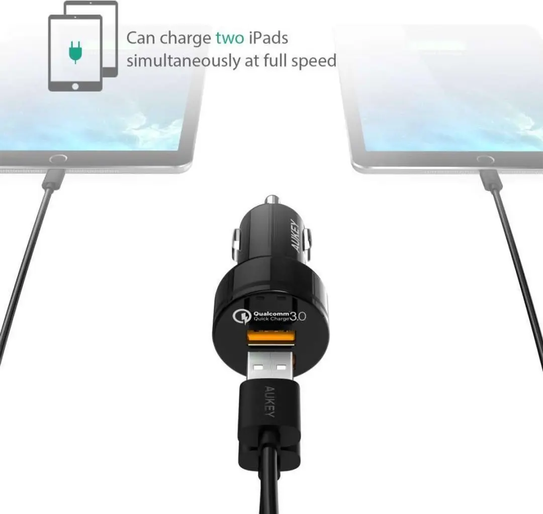 Aukey CC-T8 Autolader - 36W - 2 USB-poorten - Zwart - afbeelding 6 van 6
