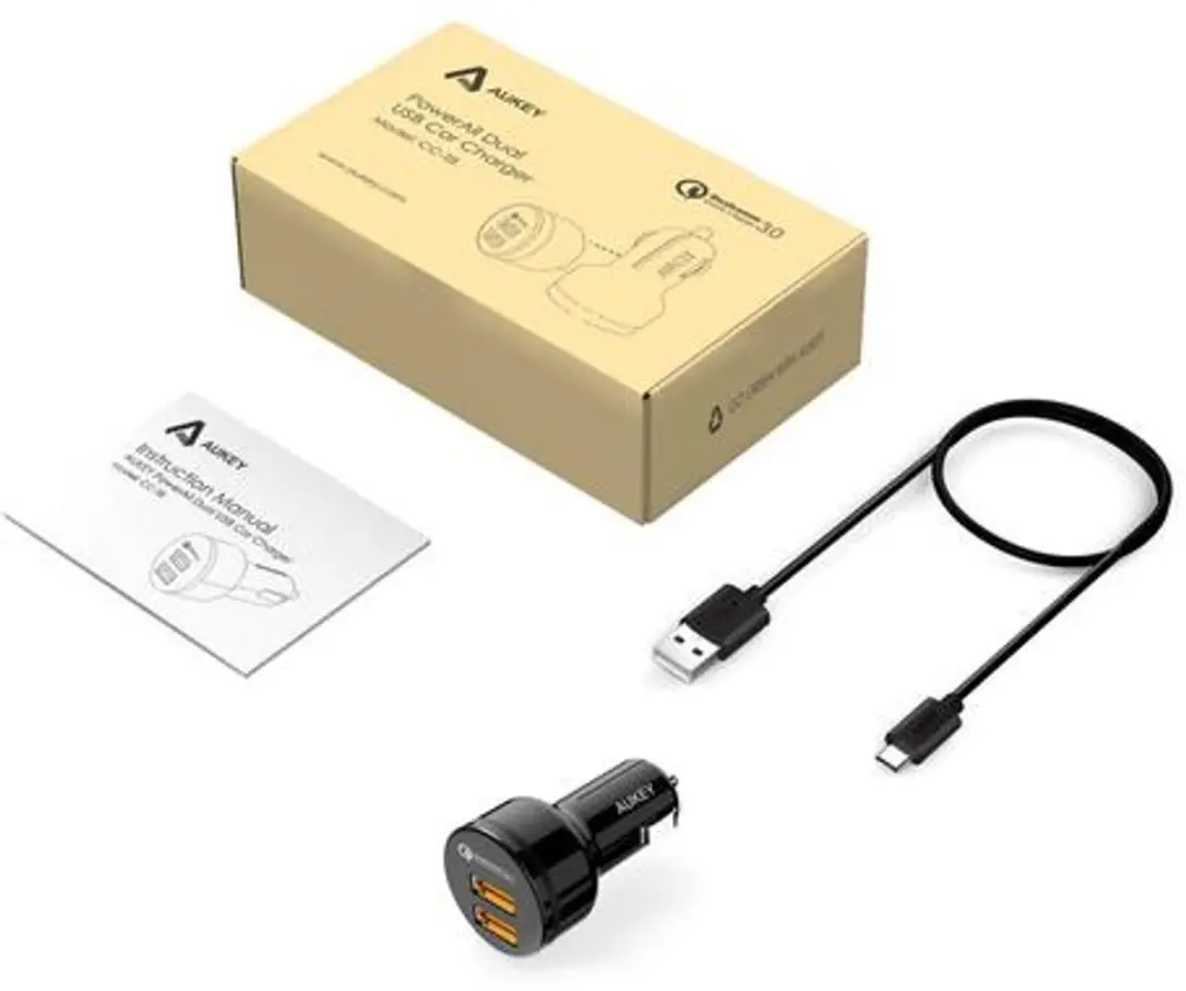 Aukey CC-T8 Autolader - 36W - 2 USB-poorten - Zwart - afbeelding 2 van 6