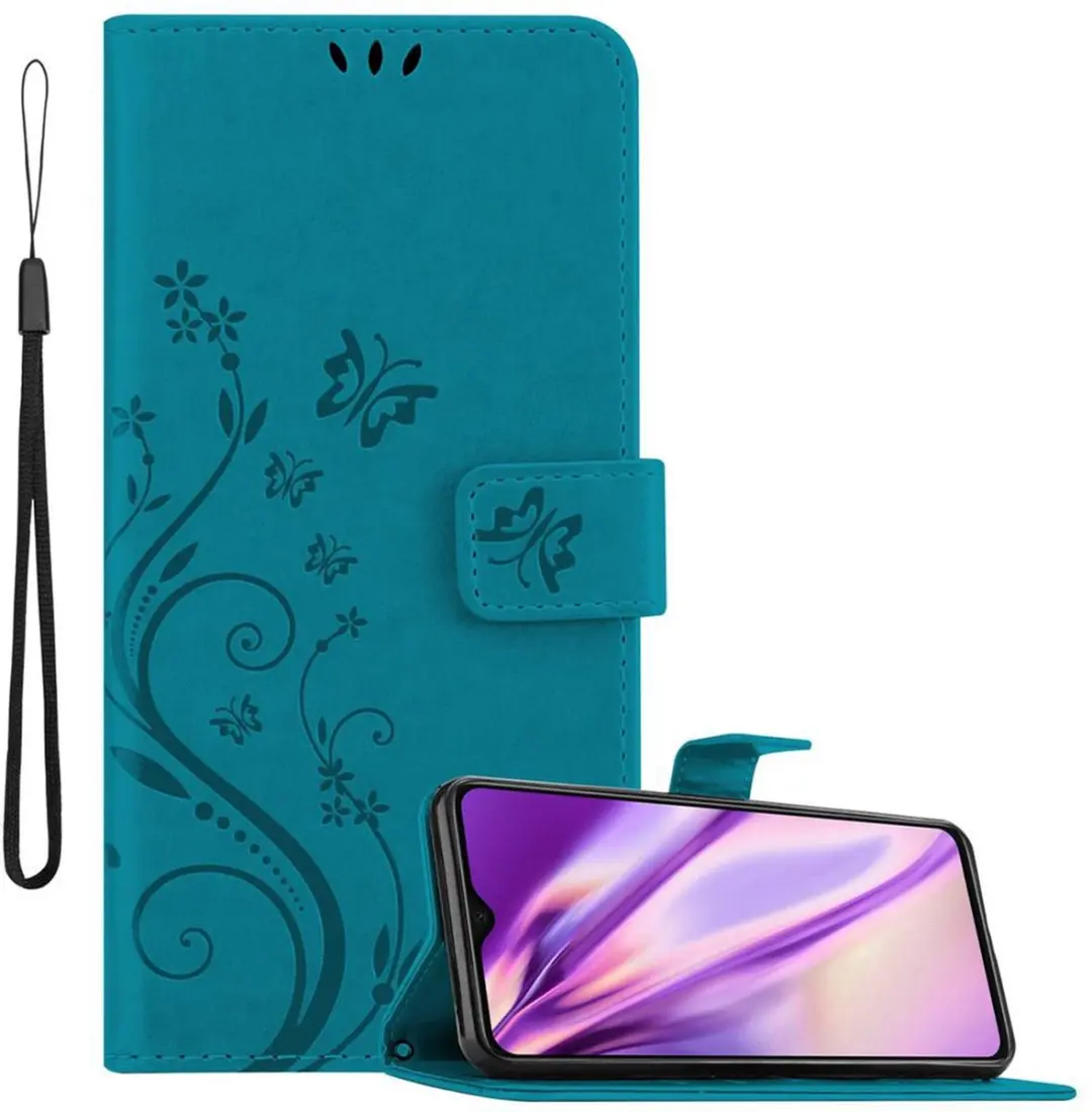 Cadorabo Hoesje geschikt voor Xiaomi RedMi NOTE 8 PRO in BLOEMEN BLAUW