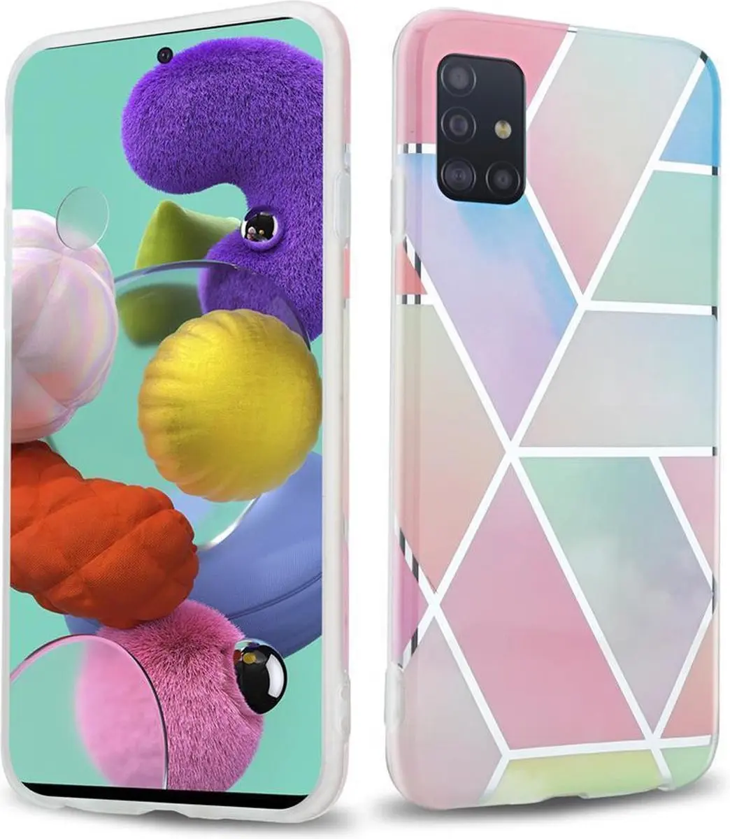 Cadorabo Hoesje geschikt voor Samsung Galaxy A51 5G in Regenboog Marmer No. 11