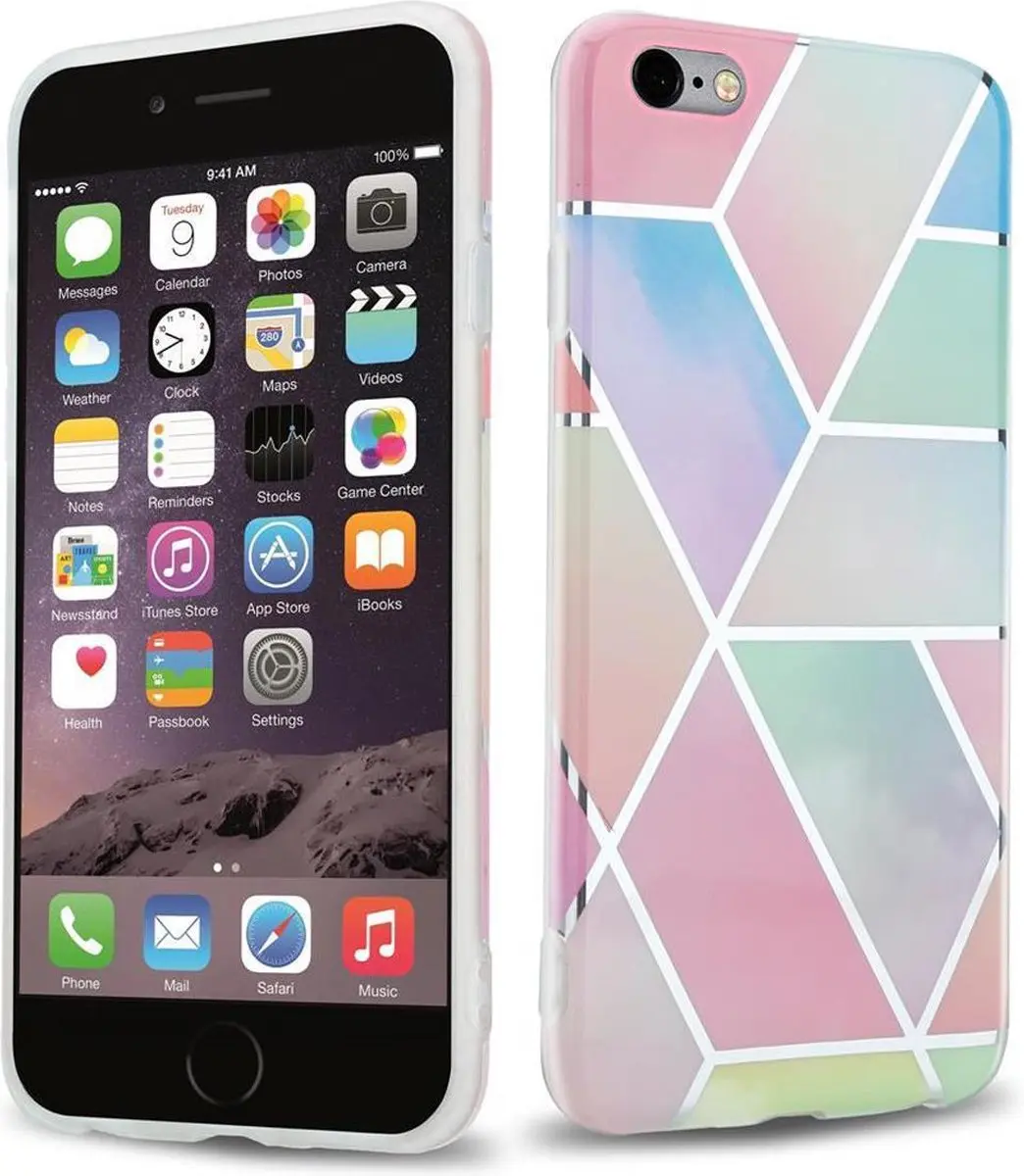 Cadorabo Hoesje geschikt voor Apple iPhone 6 PLUS / 6S PLUS in Regenboog Marmer