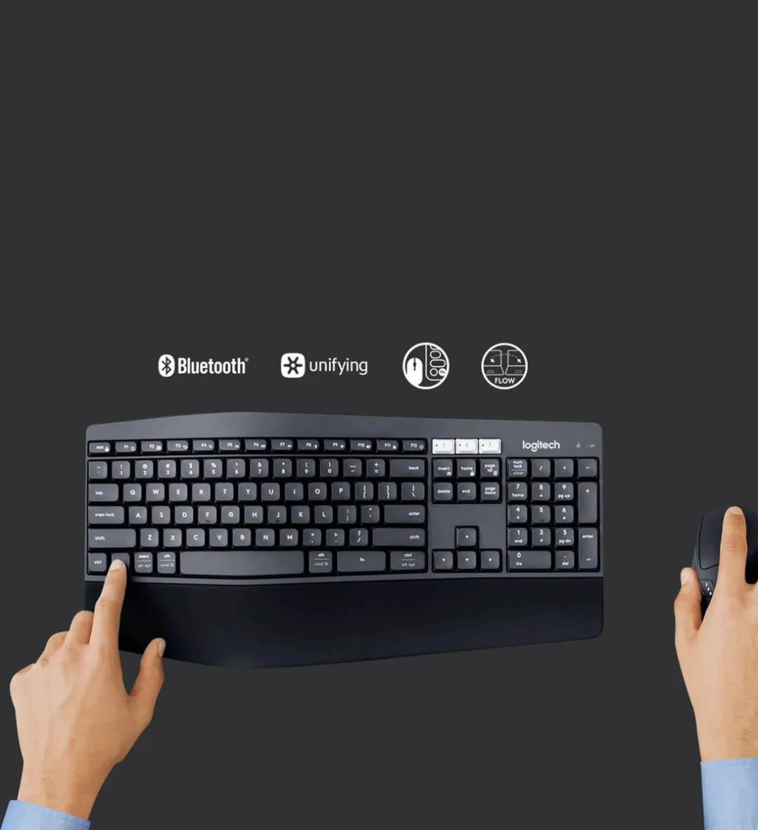 Logitech MK850 Performance Draadloos Toetsenbord & Muis - US QWERTY ISO - Zwart/Grijs - afbeelding 6 van 6