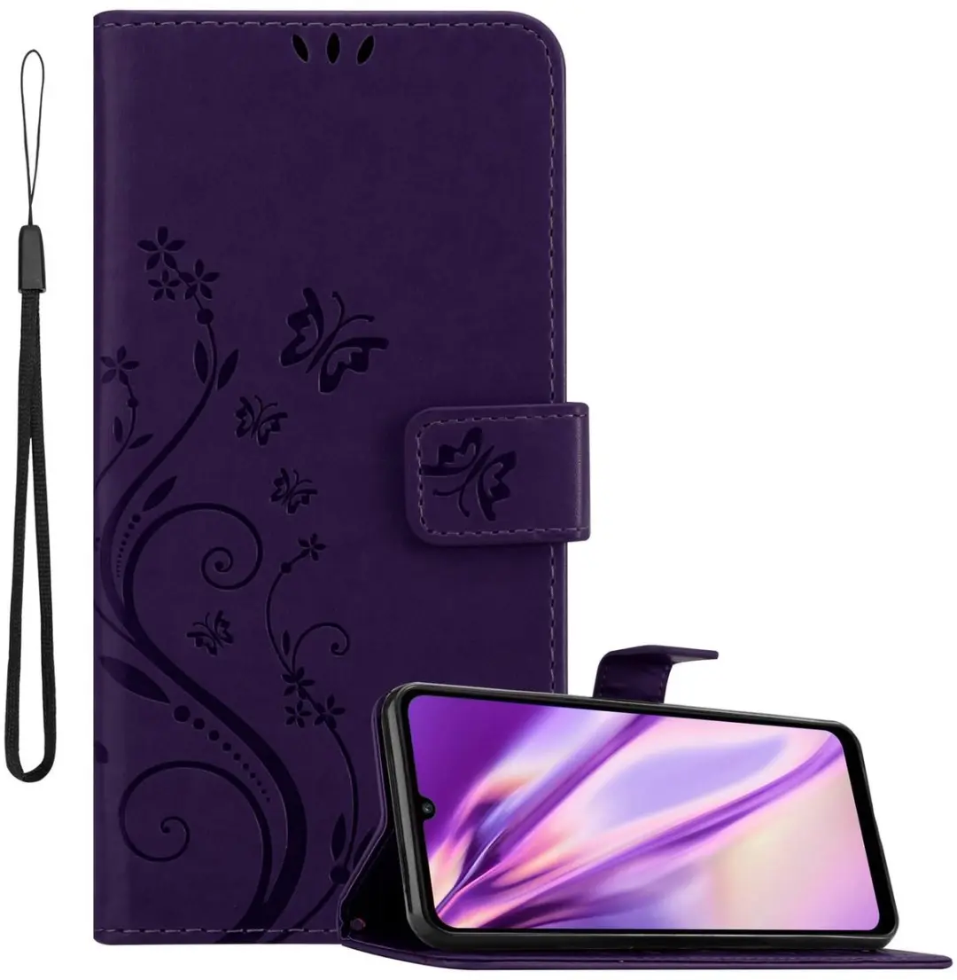 Cadorabo Hoesje geschikt voor Huawei Y6P in BLOEMEN DONKER PAARS