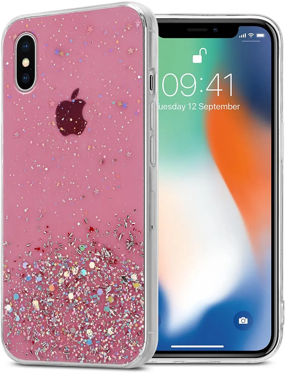 Cadorabo Hoesje geschikt voor Apple iPhone XS MAX in Roze met Glitter