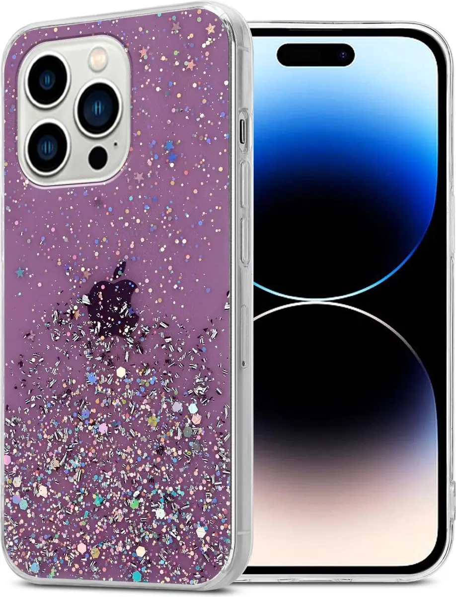 Cadorabo Hoesje geschikt voor Apple iPhone 14 PRO MAX in Paars met Glitter
