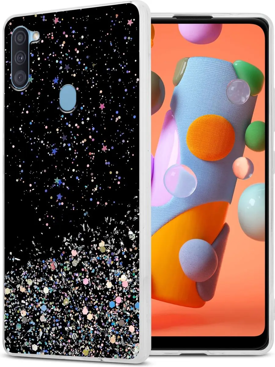 Cadorabo Hoesje geschikt voor Samsung Galaxy A11 / M11 in Zwart met Glitter