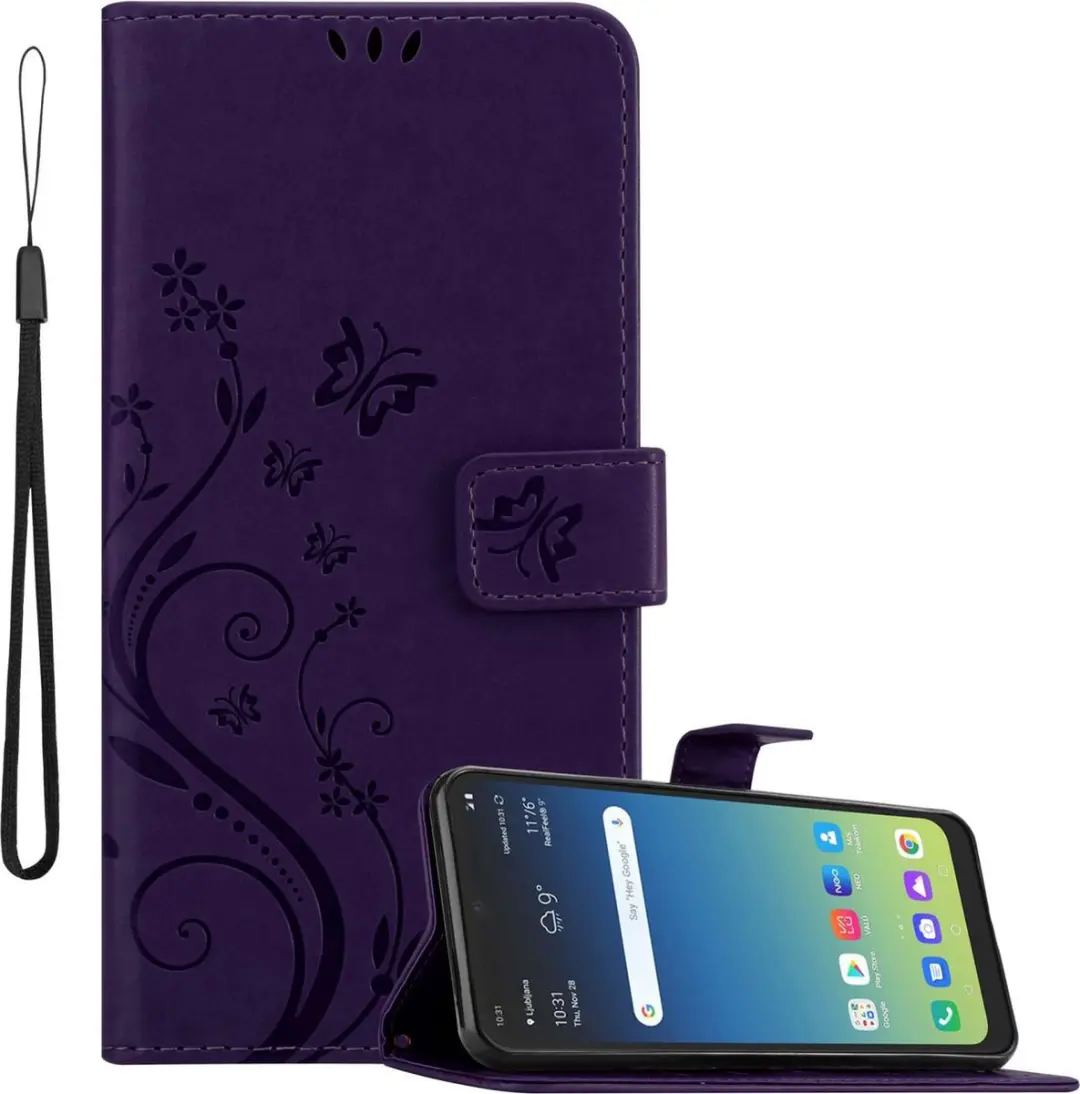 Cadorabo Hoesje geschikt voor LG K40S in BLOEMEN DONKER PAARS