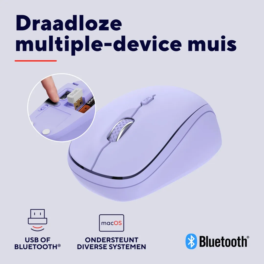 Trust Yvi+ Bluetooth Draadloze Muis 25583 - Paars