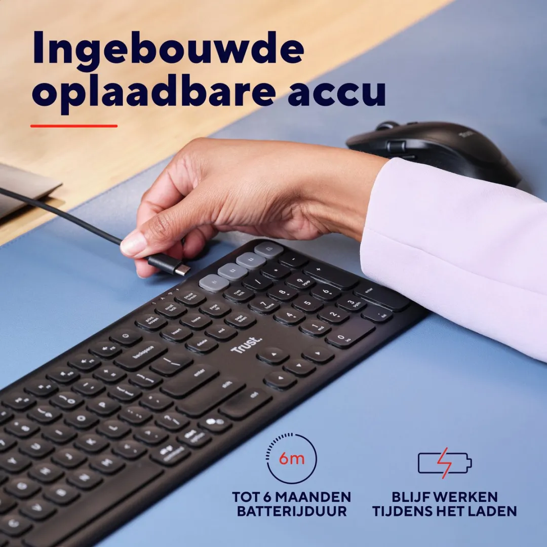 Trust Vaiya Draadloos Toetsenbord Multidevice - Numpad - Zwart