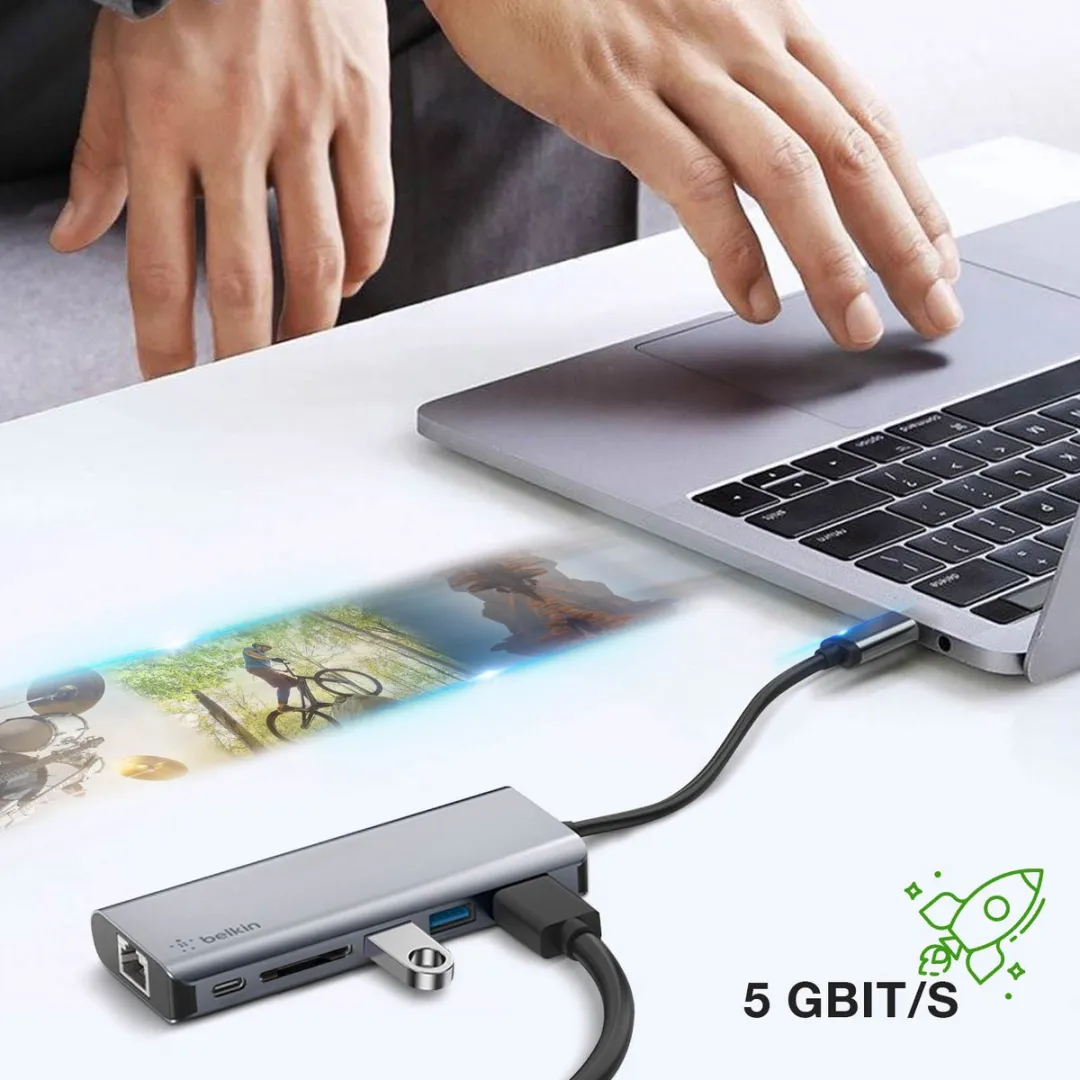Belkin 4081585 USB-C 6-in-1 Hub - 4K HDMI - 100W PD - Zilver - afbeelding 6 van 6