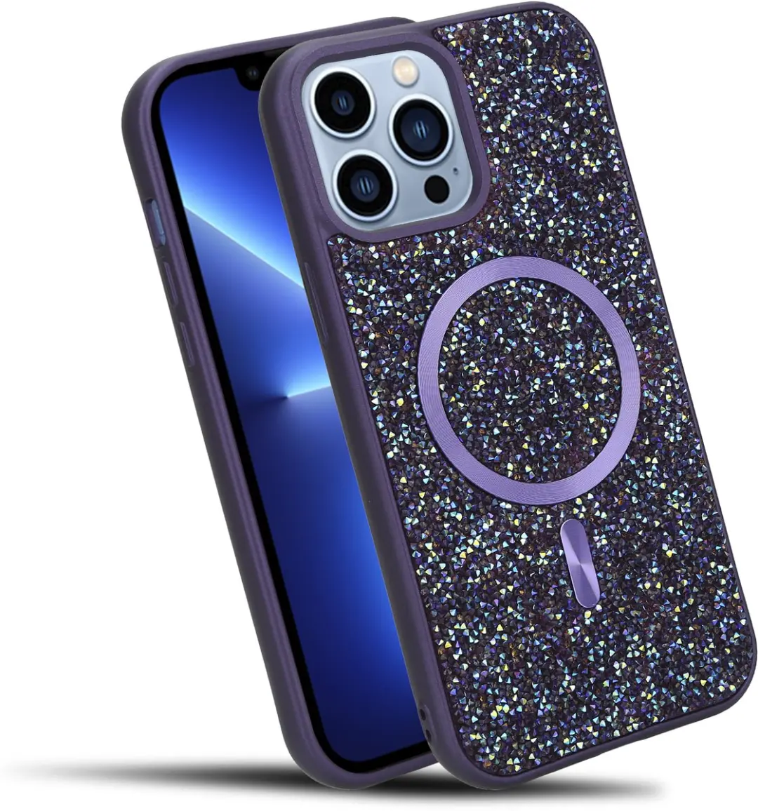 Hoesje geschikt voor iPhone 13 PRO in Paars Diamant Glitter Stijl