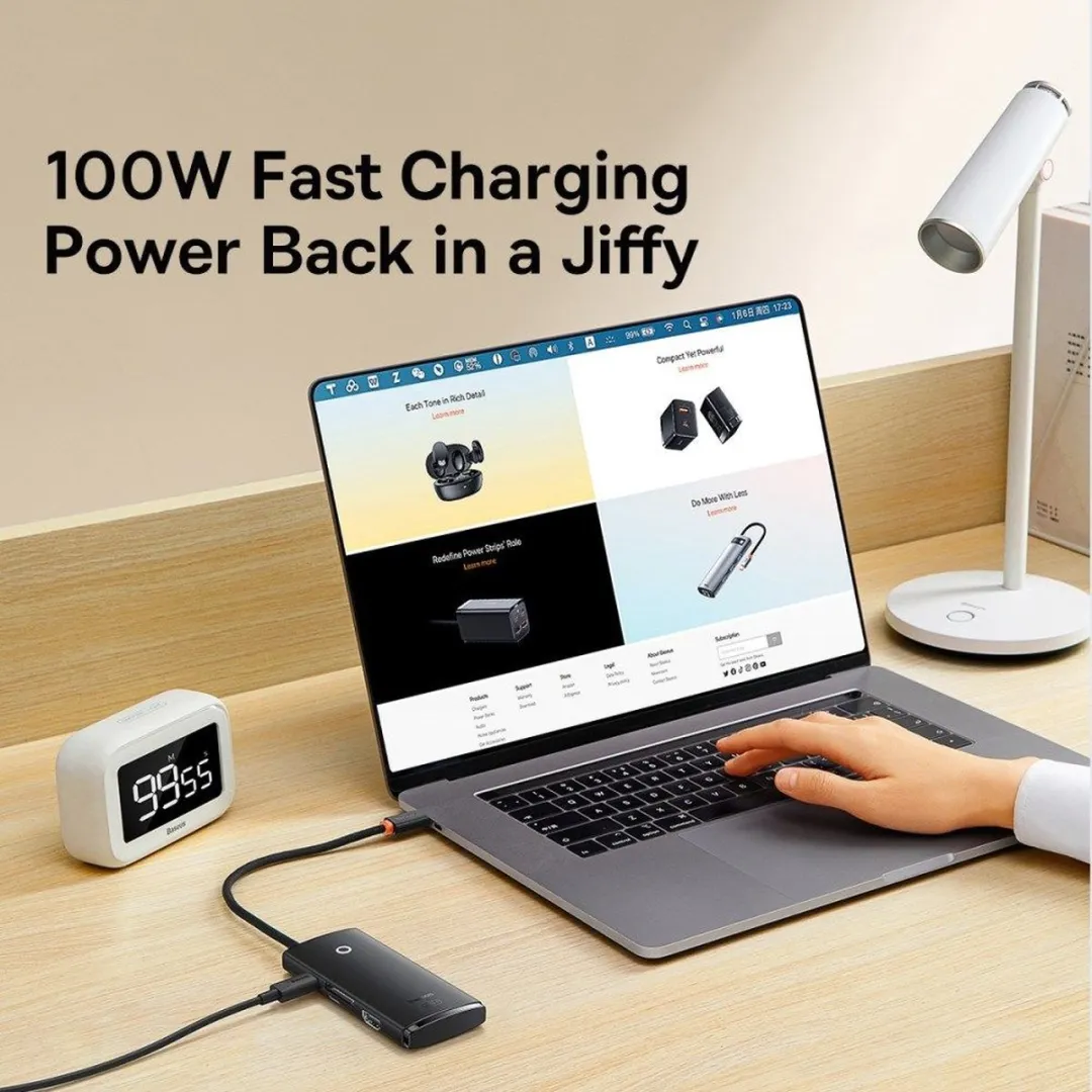 Baseus Lite 6-in-1 USB-C Hub WKQX050101 - HDMI/USB 3.0/SD/TF - Zwart - afbeelding 6 van 6
