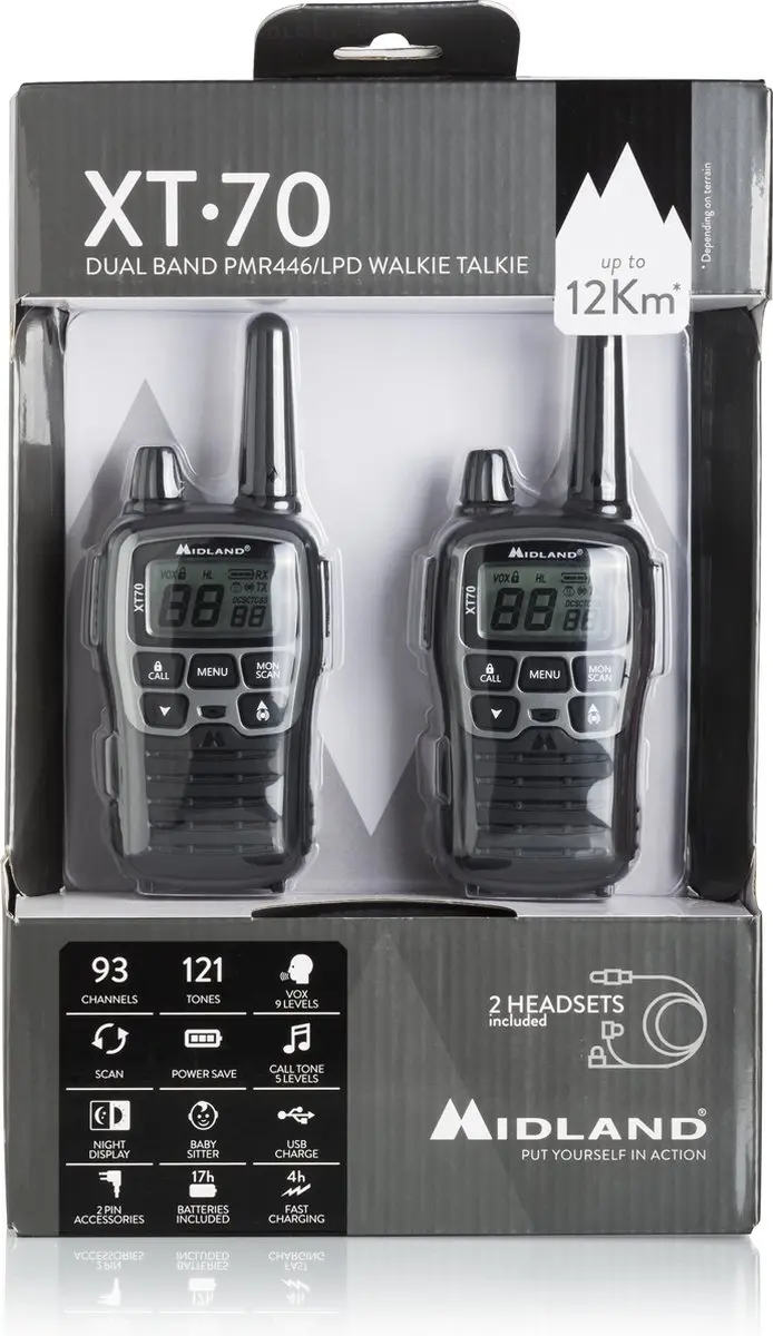 Midland XT70 PMR446 Walkietalkie - Set van 2 - C1180 - afbeelding 2 van 6