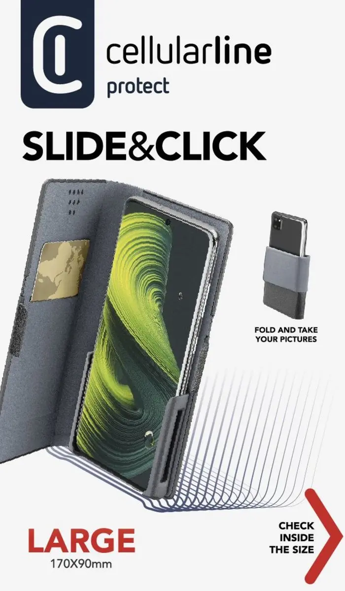 Cellularline Slide & Click Universeel Bookhoesje - Zwart - afbeelding 2 van 6