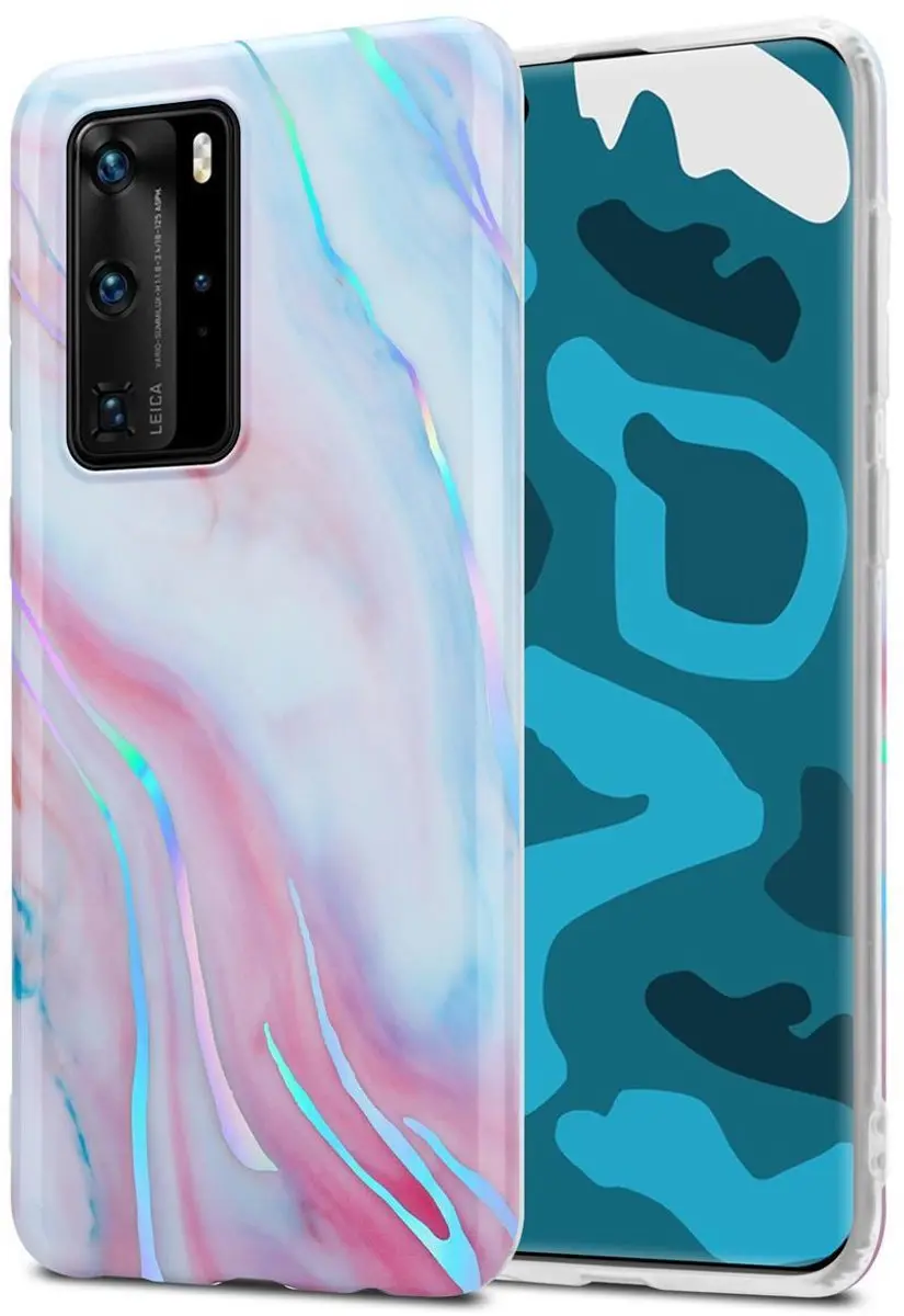 Cadorabo Hoesje geschikt voor Huawei P40 PRO / P40 PRO+ in Wit Roze Marmer No. 1