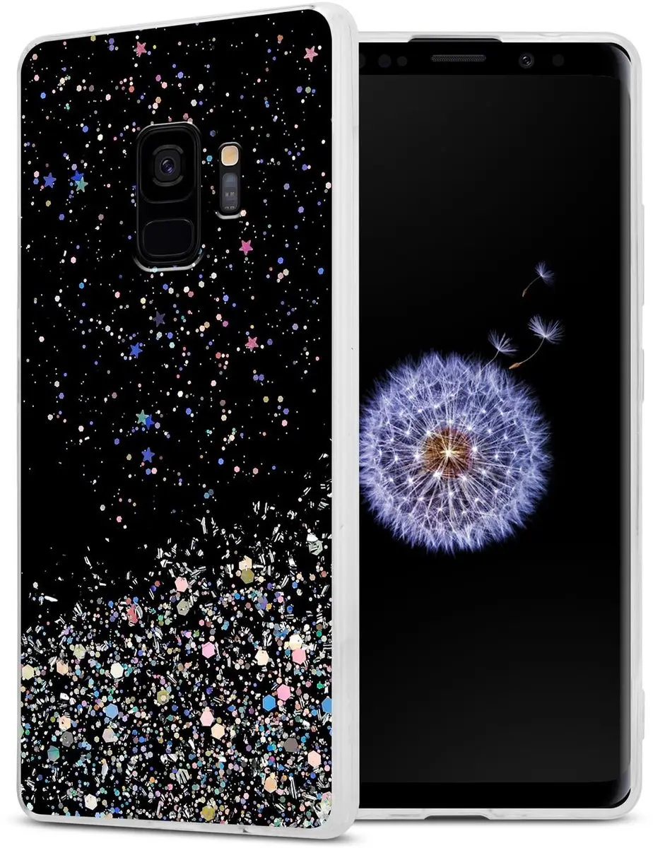 Cadorabo Hoesje geschikt voor Samsung Galaxy S9 in Zwart met Glitter
