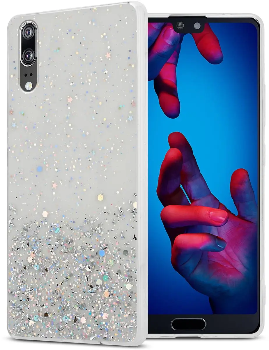 Cadorabo Hoesje geschikt voor Huawei P20 in Transparant met Glitter