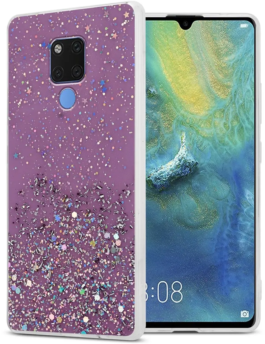 Cadorabo Hoesje geschikt voor Huawei MATE 20 in Paars met Glitter