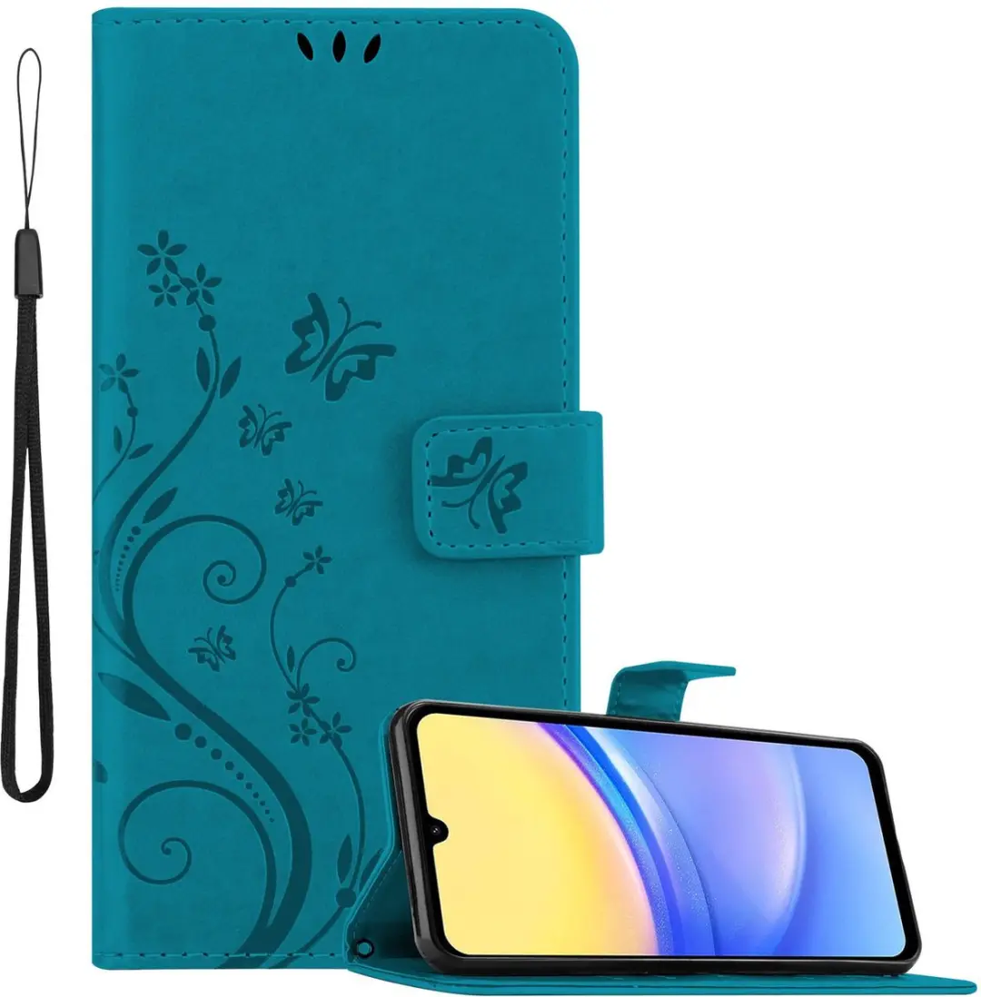 Cadorabo Hoesje geschikt voor Samsung Galaxy A15 in BLOEMEN BLAUW