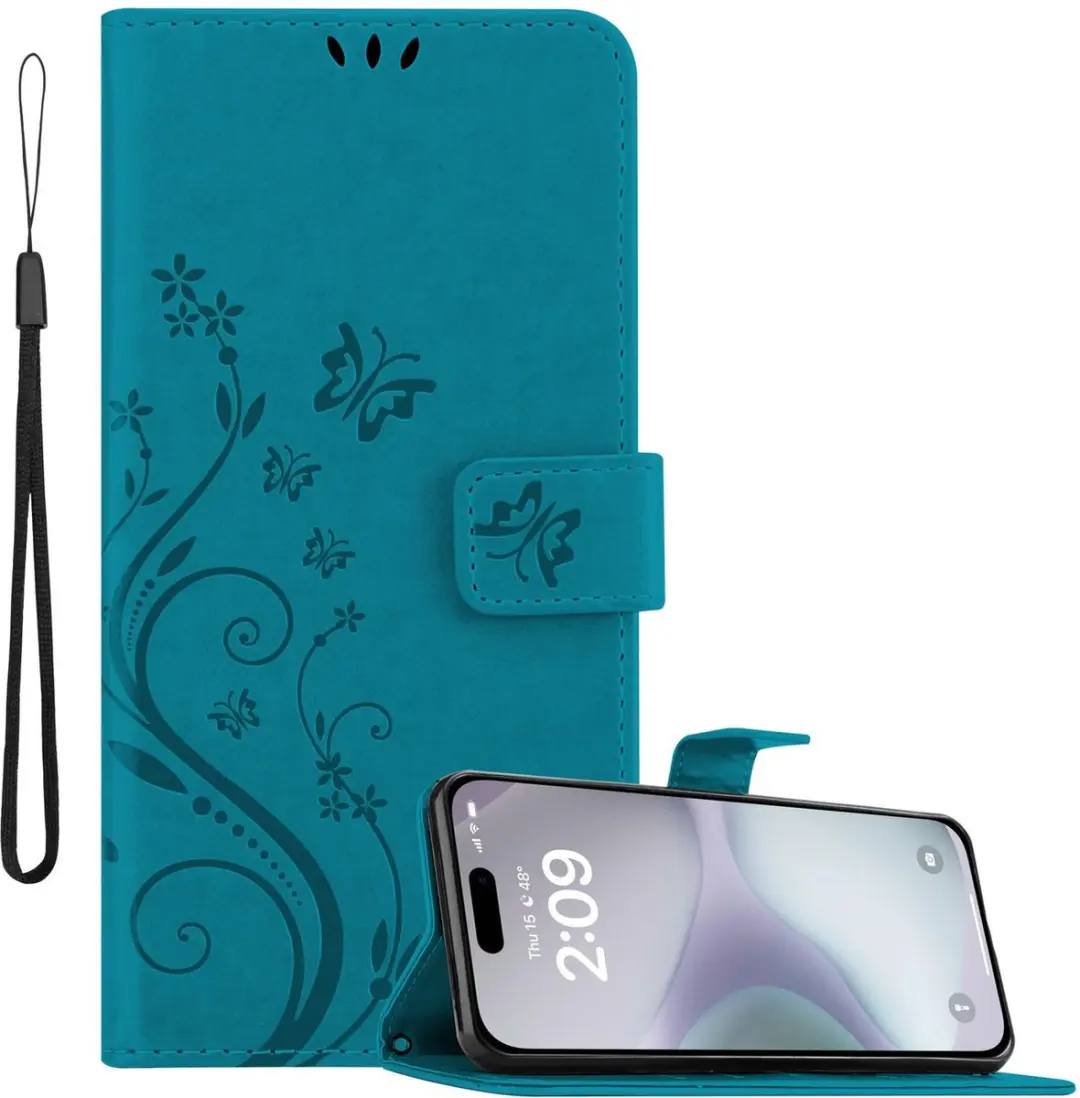 Cadorabo Hoesje geschikt voor Apple iPhone 16 in BLOEMEN BLAUW