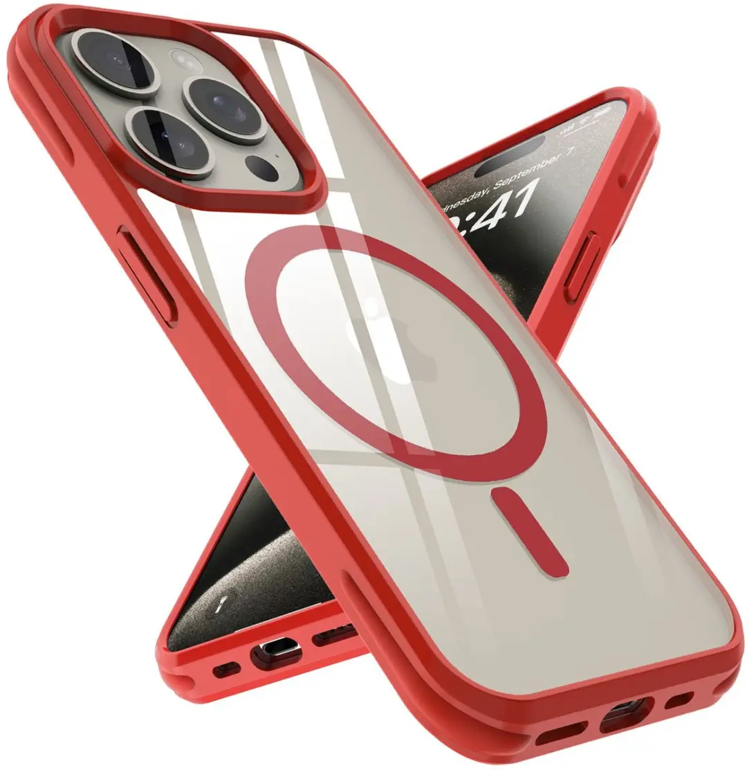 Hoesje geschikt voor iPhone 15 PRO in Rood geschikt voor Magsafe