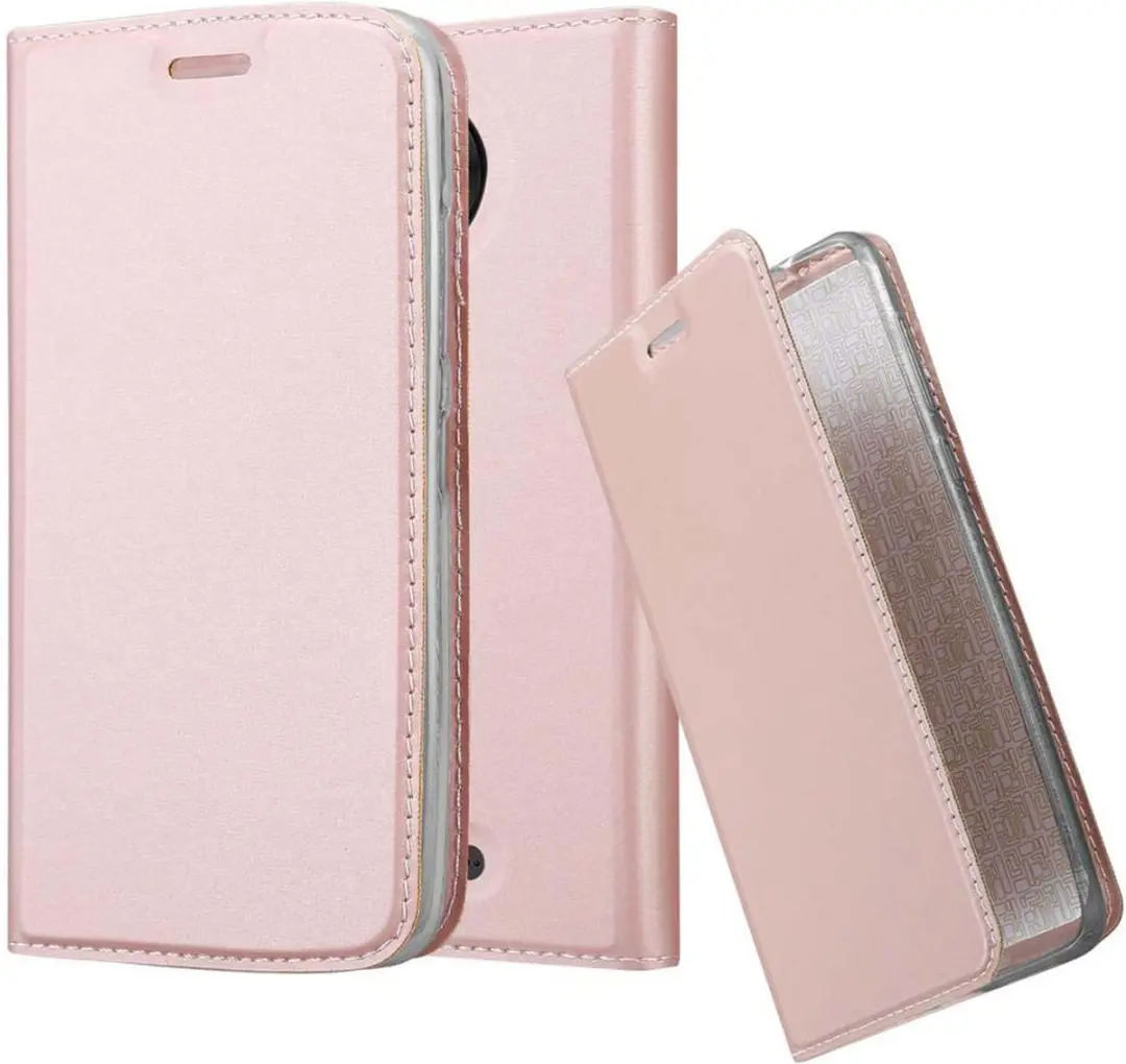 Cadorabo Hoesje geschikt voor Motorola MOTO C PLUS in CLASSY ROSE GOUD - Beschermhoes met magnetische sluiting, standfunctie en kaartvakje Book Case Cover Etui