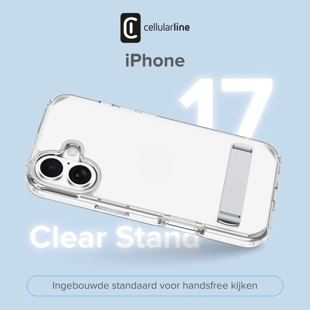 Cellularline Clear Stand Hoesje iPhone 17 - Transparant - afbeelding 6 van 6