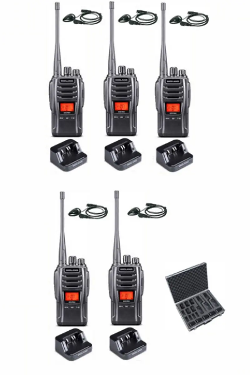 Set van 5 Midland G13 PRO UHF PMR446 / LPD69 robuuste Portofoons met D-shape oor