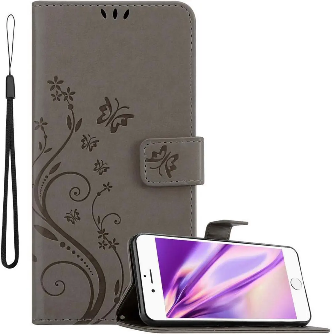 Cadorabo Hoesje geschikt voor Apple iPhone 6 PLUS / 6S PLUS in BLOEMEN GRIJS
