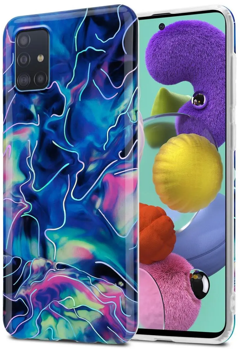 Cadorabo Hoesje geschikt voor Samsung Galaxy A51 4G / M40s in Blauw Roze marmer