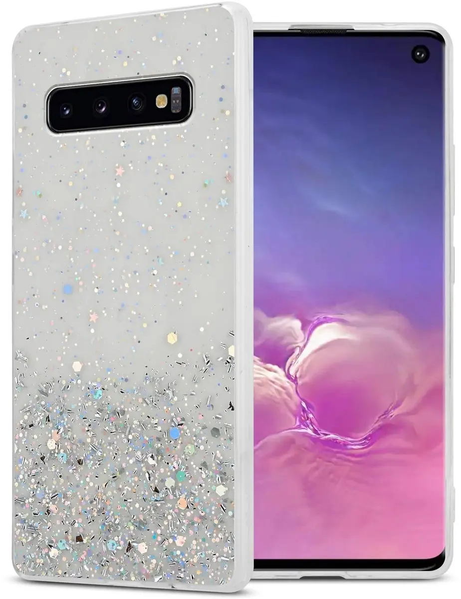 Cadorabo Hoesje geschikt voor Samsung Galaxy S10 4G in Transparant met Glitter