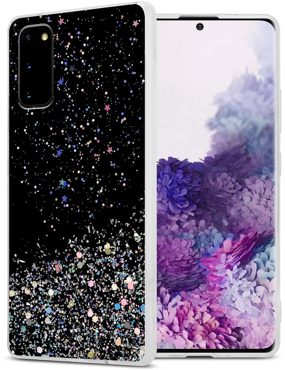 Cadorabo Hoesje geschikt voor Samsung Galaxy S20 in Zwart met Glitter