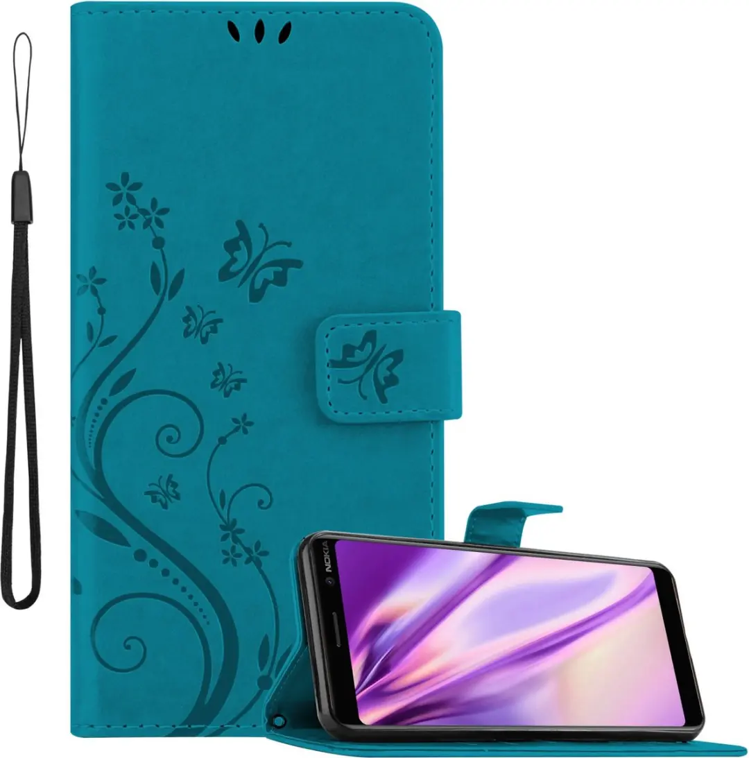 Cadorabo Hoesje geschikt voor Nokia 7 PLUS in BLOEMEN BLAUW