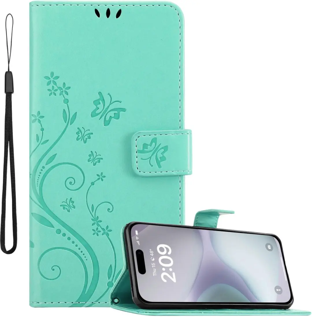 Cadorabo Hoesje geschikt voor Apple iPhone 16 PLUS in BLOEMEN TURKOOIS