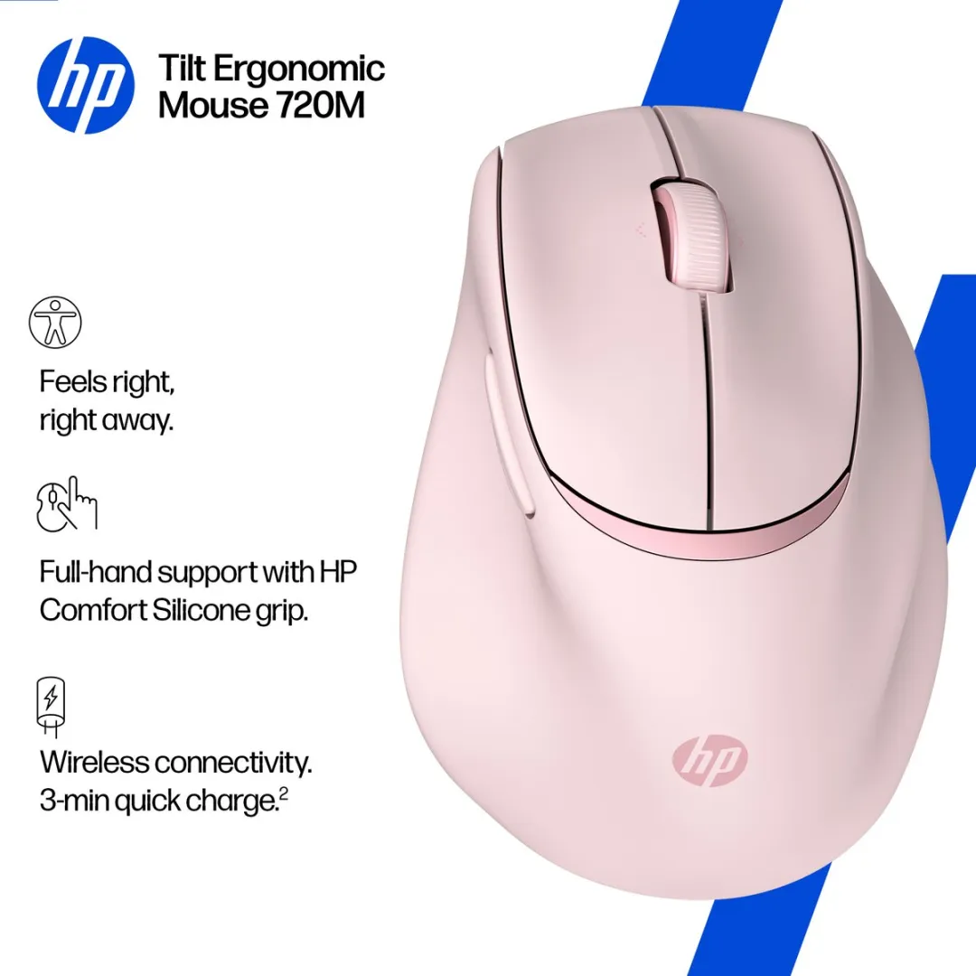 HP Tilt Ergonomische Muis 720M BH7N4AA#ABB - Draadloos Roze - afbeelding 6 van 6