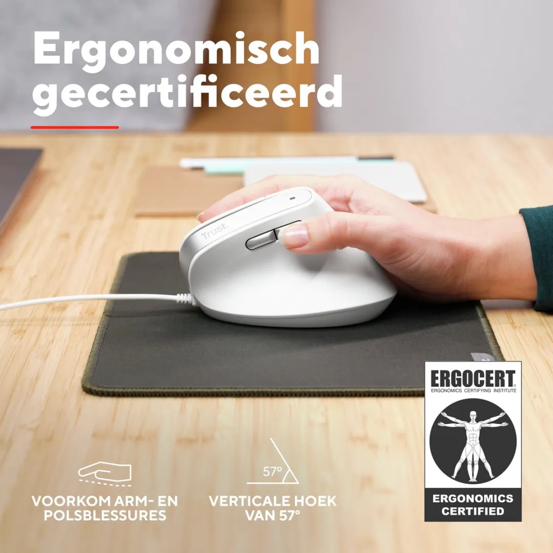 Trust Bayo V2 Ergonomische Muis - Verticaal - USB - Wit