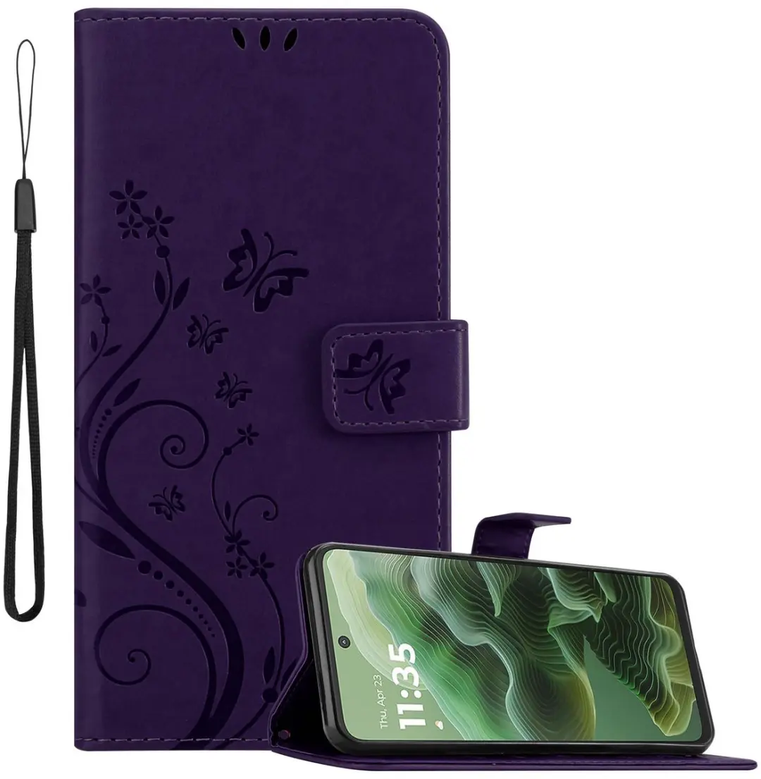 Cadorabo Hoesje geschikt voor Motorola Moto G35 in BLOEMEN DONKER PAARS