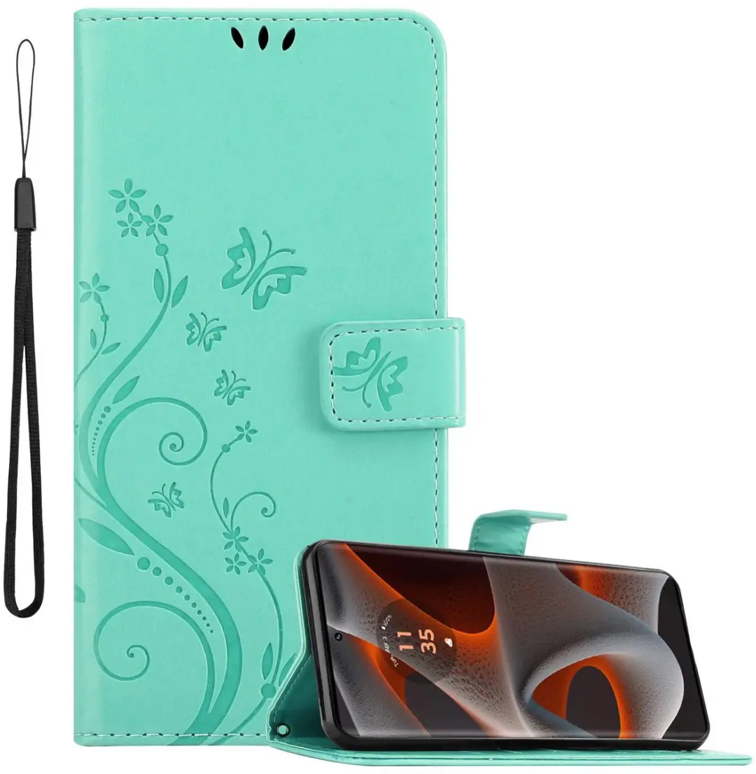 Cadorabo Hoesje geschikt voor Motorola Moto Edge 50 Pro in BLOEMEN TURKOOIS