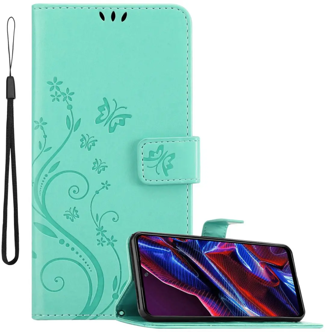 Cadorabo Hoesje geschikt voor Xiaomi Poco X5 in BLOEMEN TURKOOIS