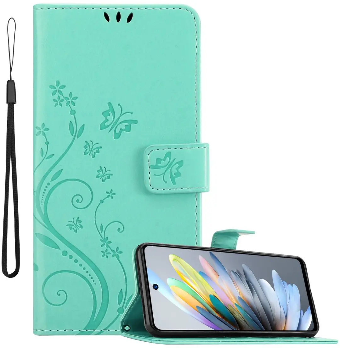 Cadorabo Hoesje geschikt voor ZTE Blade A75 4G in BLOEMEN TURKOOIS