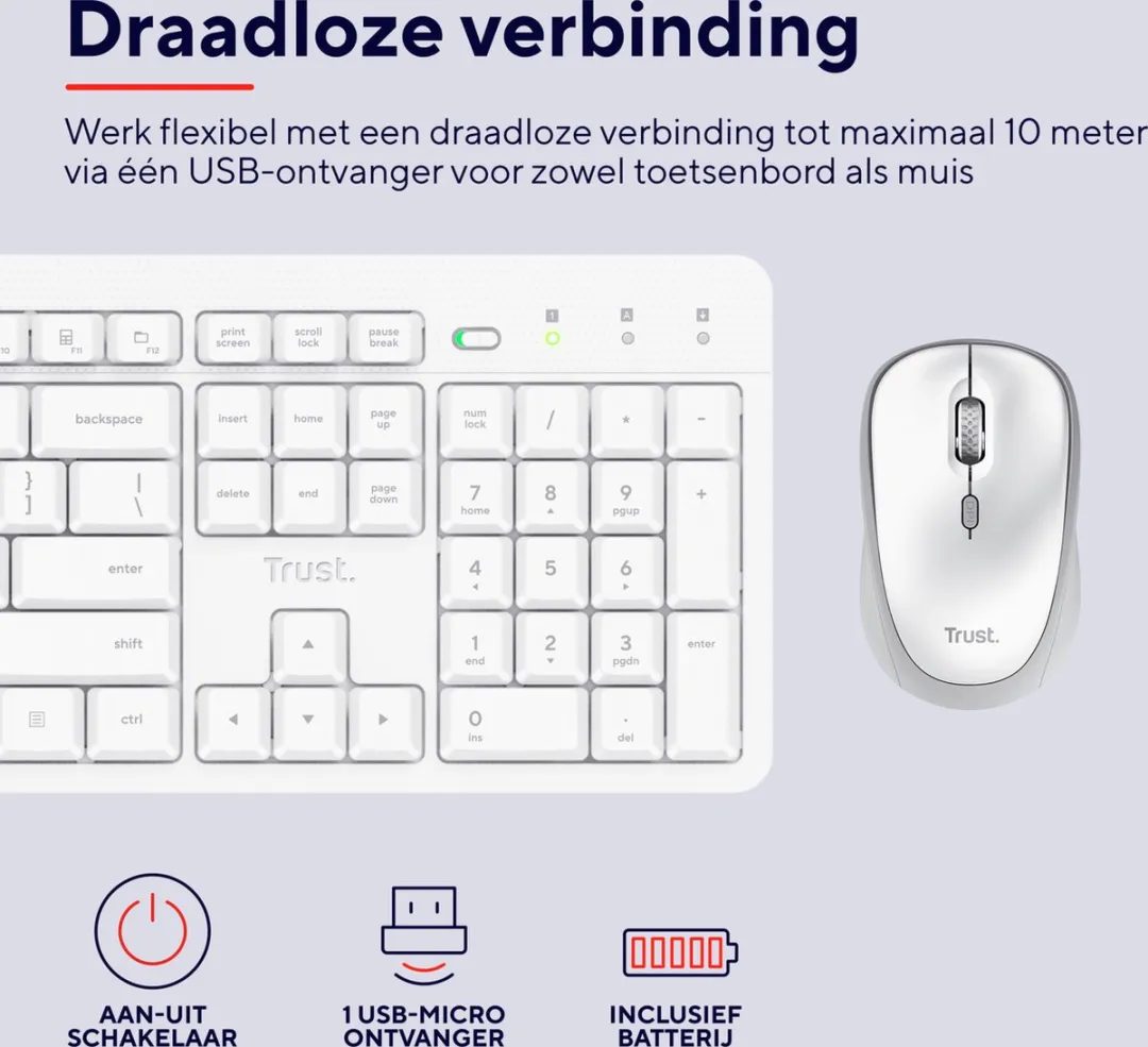 Trust ODY V2 Draadloos Toetsenbord & Muis Set - Wit
