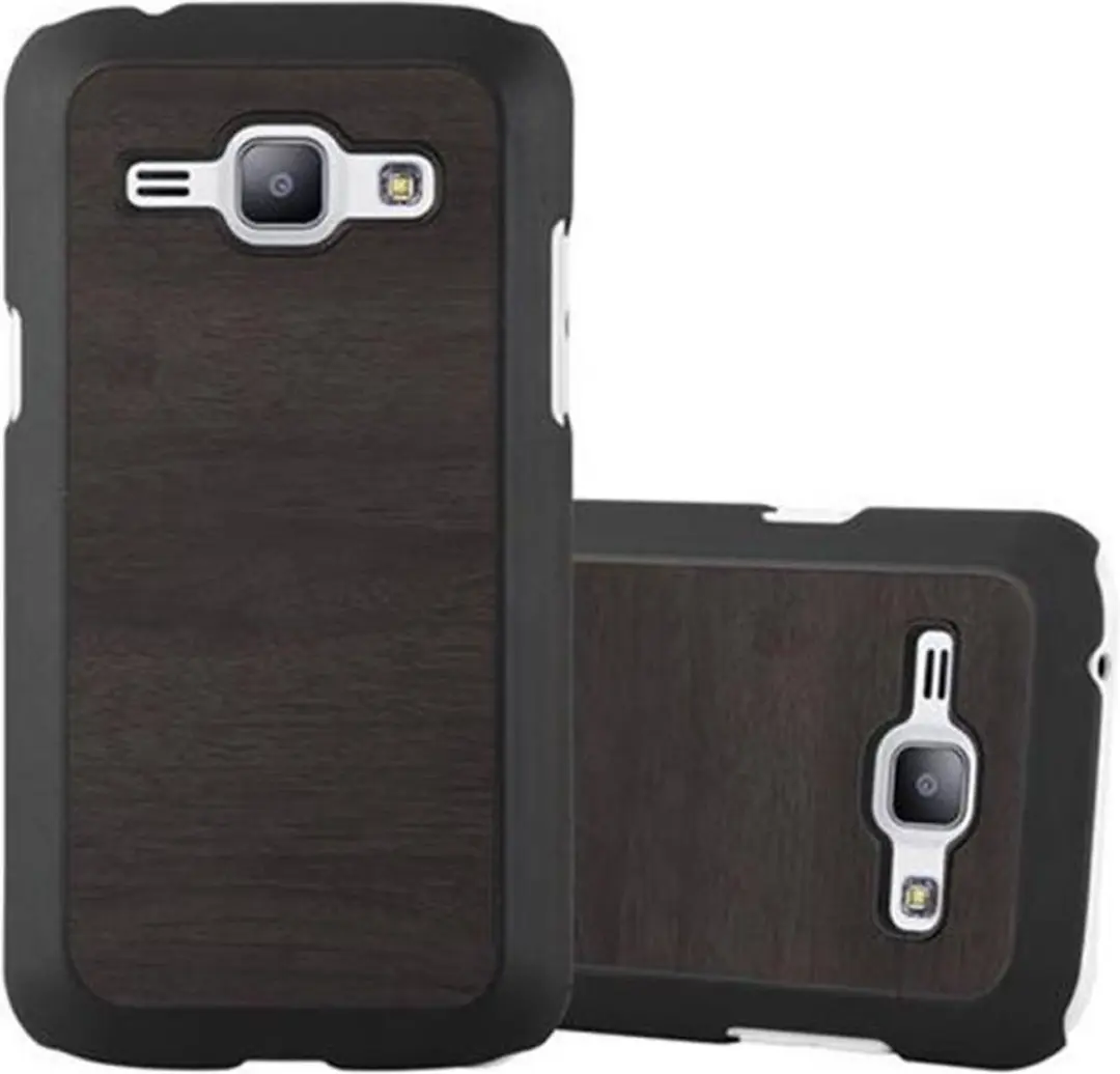 Cadorabo Hoesje geschikt voor Samsung Galaxy J1 2015 in WOODY ZWART
